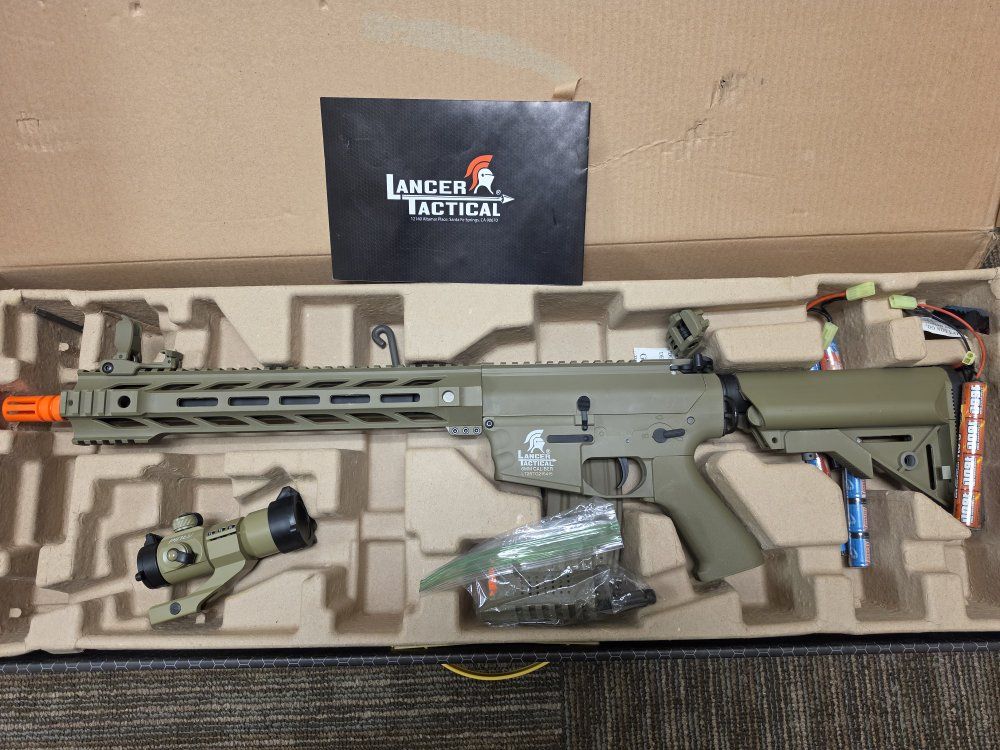 Lancer Tactical LT-25T-G2 Gen 2 Interceptor SPR AEG Airsoft Rifle Dark Earth with Red Dot Sight