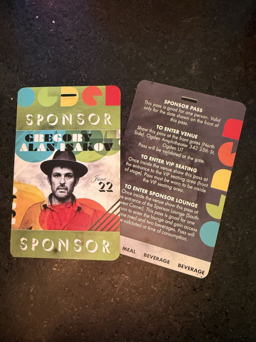 1 Gregory Alan Isakov VIP/Sponsor passes-Ogden Twilight