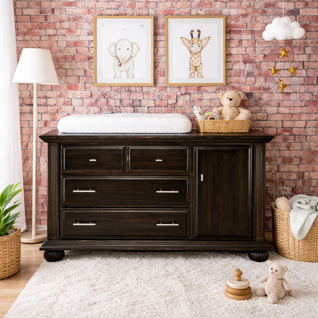 Nursery Dresser with Changing Table & Cabinet (Solid Wood)