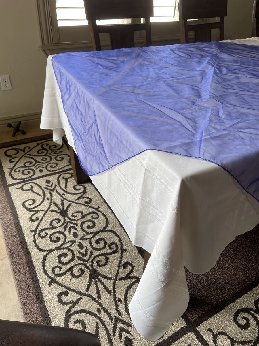 12 Shimmery Blue 60” x 60” Table Overlays – $20 for All