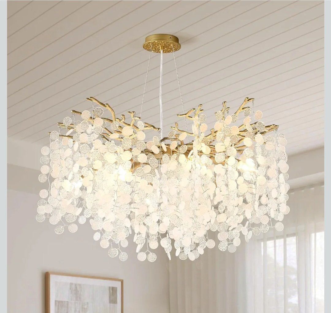Modern Gold Branch Chandelier with Acrylic Leaves - New in Box, Contemporary Lighting Fixture