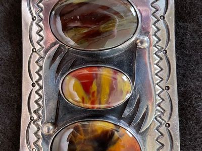 NEW SILVER AND SEMI PRECIOUS STONE BELT BUCKLE