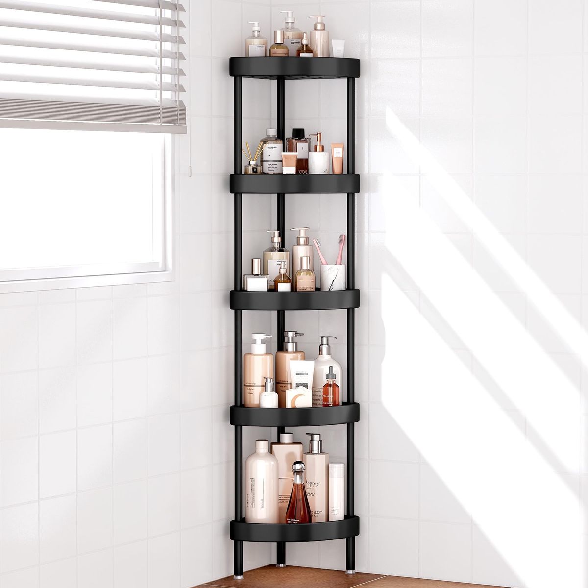 Space Aluminum 5-Tier Corner Shower Caddy, Rust-Resistant, Bathroom Storage Organizer, Black