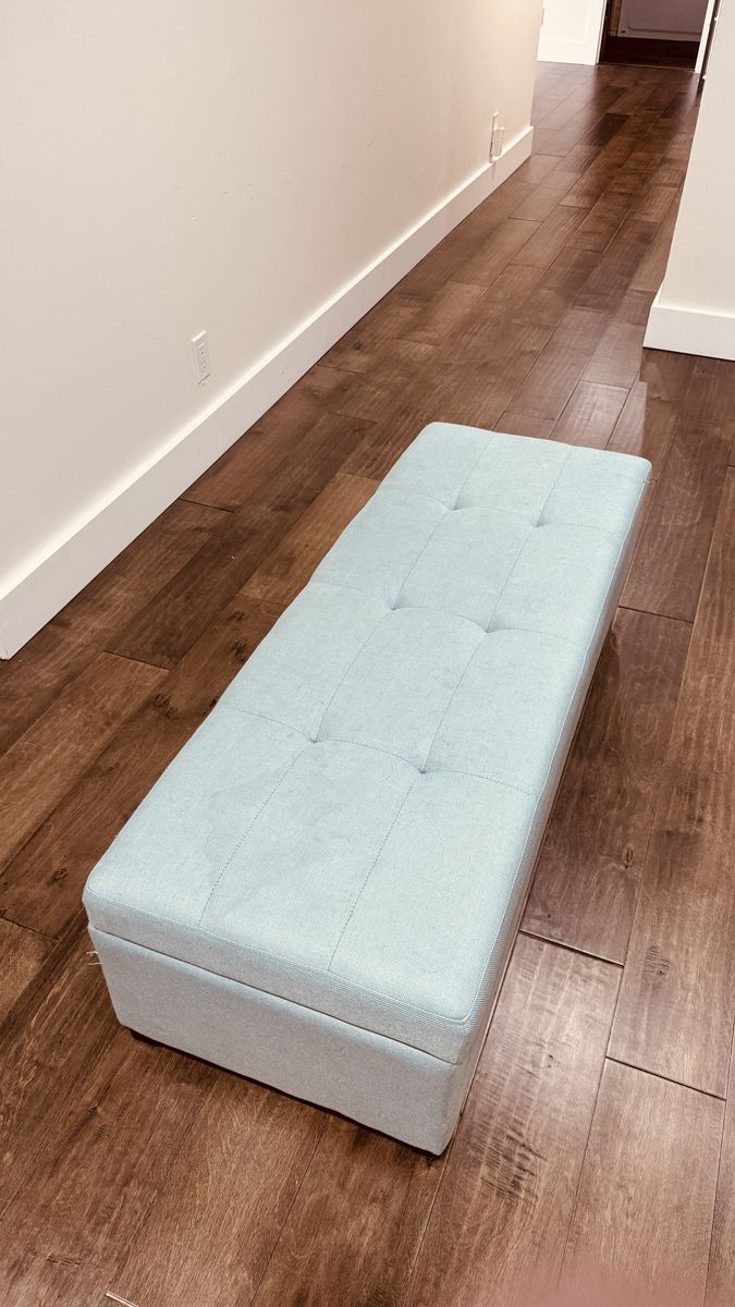 Upholstered Storage Bench / Ottoman – Tufted Light Blue