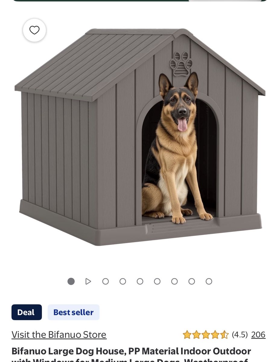 Bifanuo Large Outdoor Plastic Dog House - Weatherproof PP Material Grey