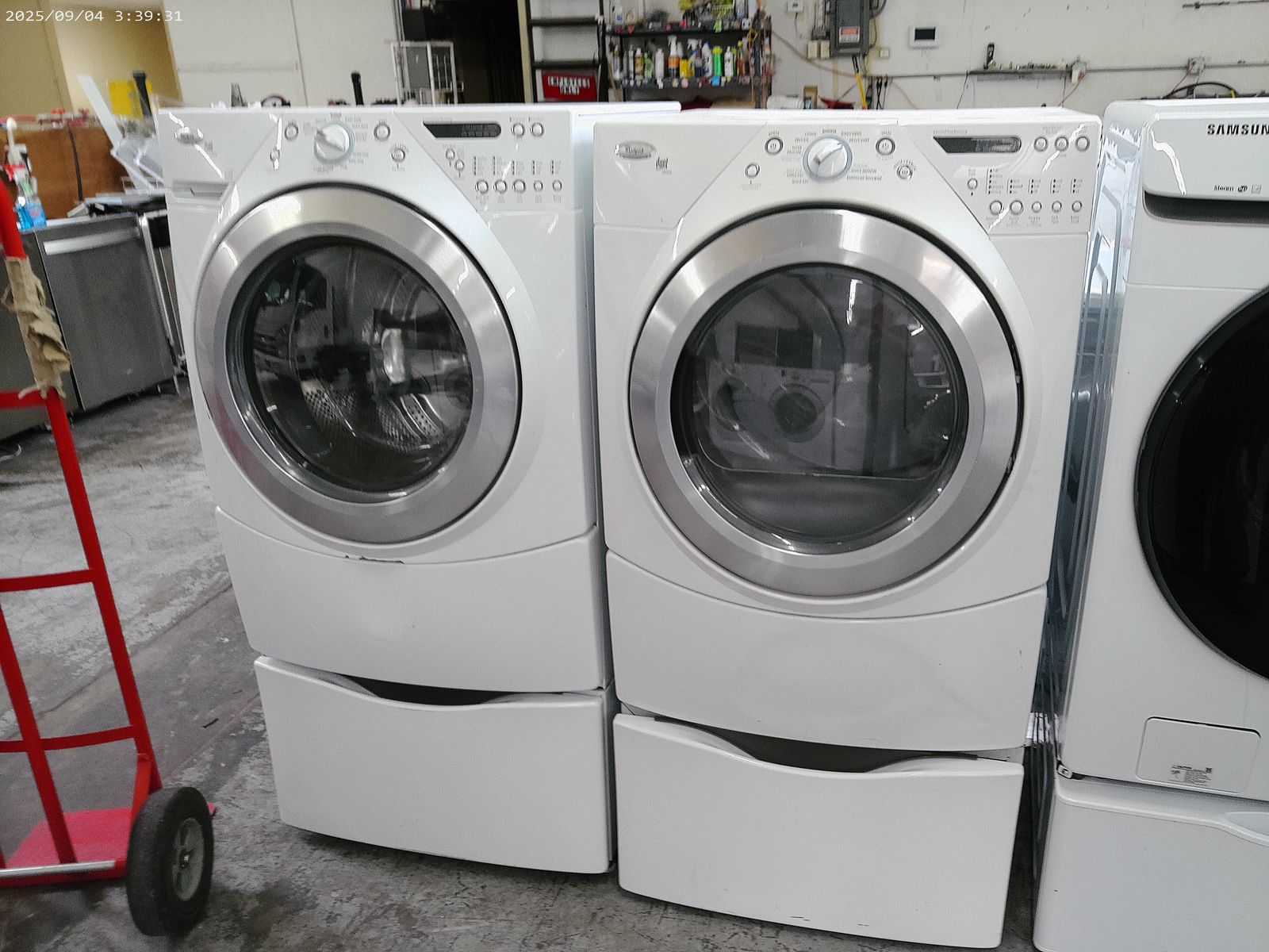 Whirlpool Front Load Washer and Dryer with Pedestals~90 Day Guarantee