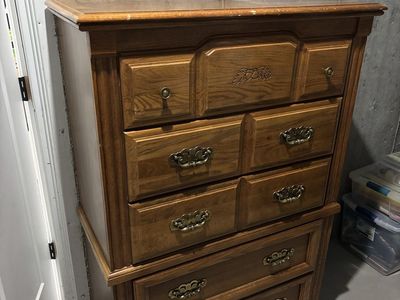 Vintage Solid Oak Dresser and Matching Nightstand Set
