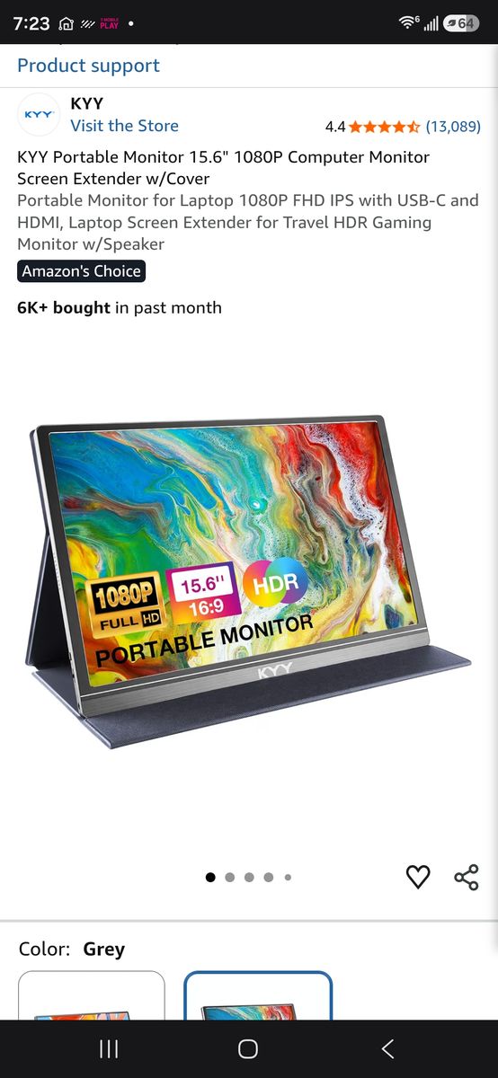 KYY 15.6 inch Portable Monitor 1080P FHD IPS USB-C HDMI Laptop Extender Gray K3