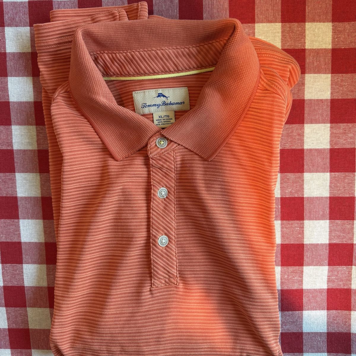 Tommy Bahama Men's XL Orange Striped Polo Shirt Short Sleeve IslandZone