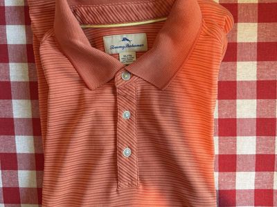 Tommy Bahama Men's XL Orange Striped Polo Shirt Short Sleeve IslandZone