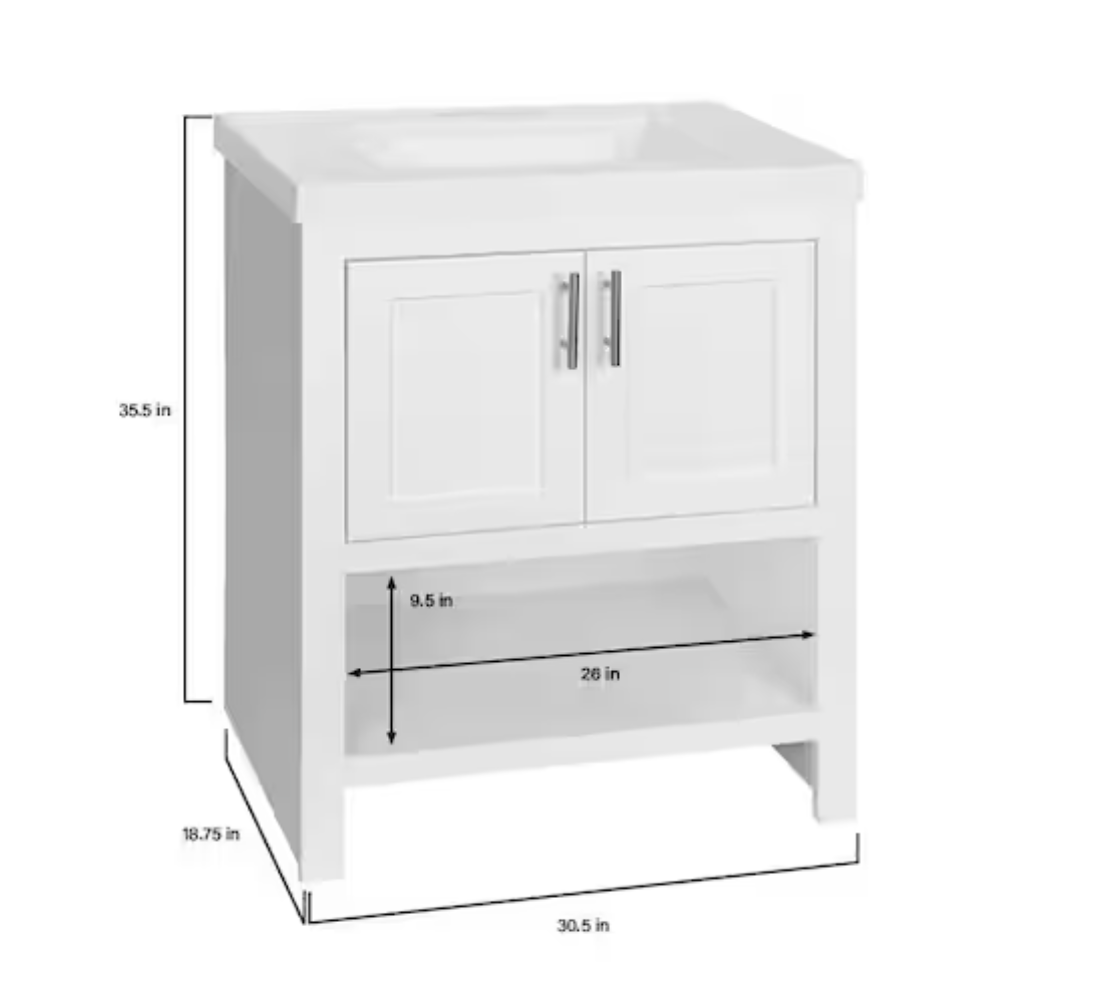 NEW White Spa 30.5 inch Single Sink Bath Vanity with White Cultured Marble Top