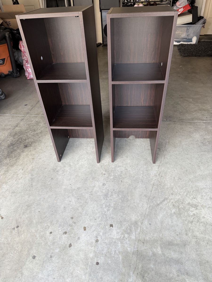 Pair of Dark Brown 3-Shelf Bookcases / Storage Units