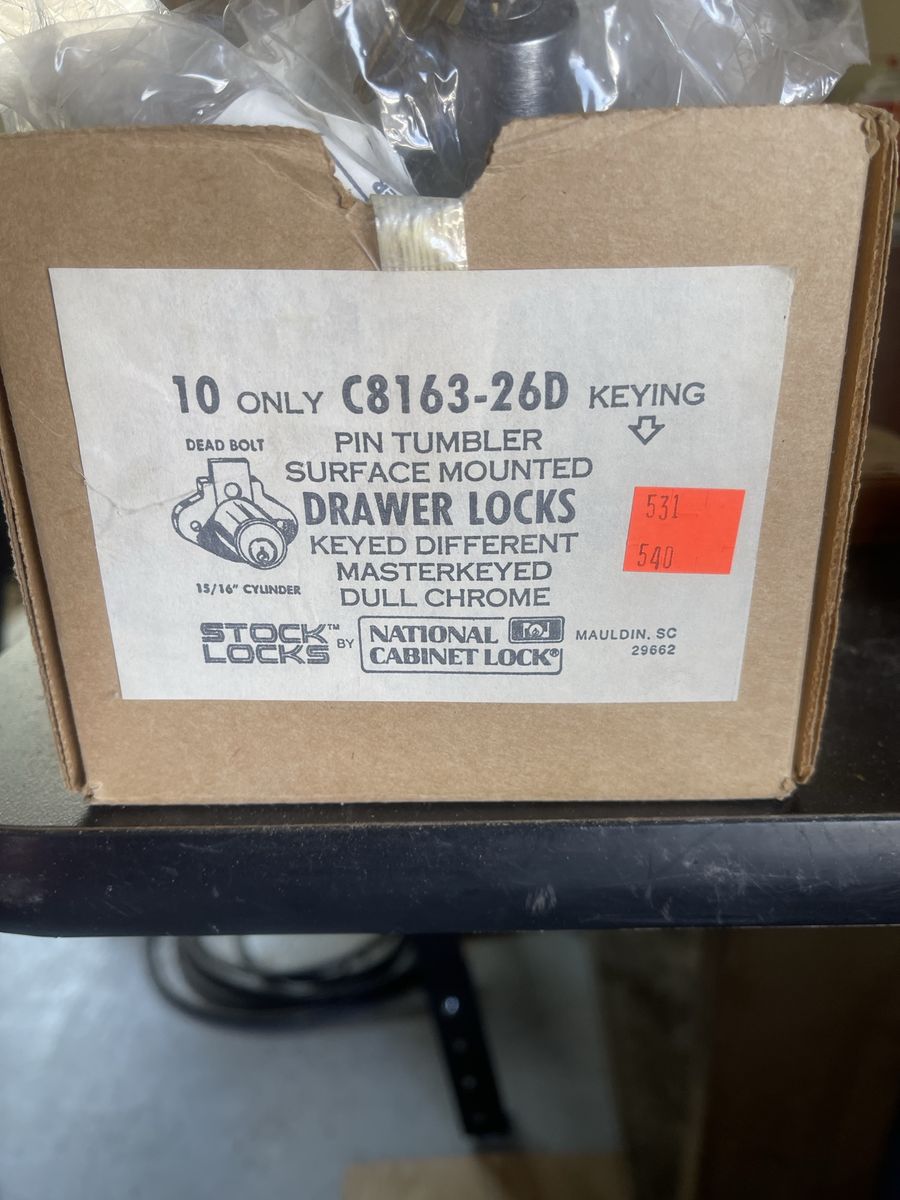 26-Pack Stock Locks C8163-26D Pin Tumbler Surface Mounted Drawer Locks, Masterkeyed Dull Chrome