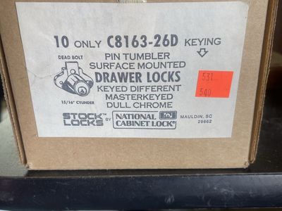 26-Pack Stock Locks C8163-26D Pin Tumbler Surface Mounted Drawer Locks, Masterkeyed Dull Chrome