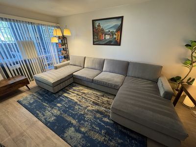 Large Gray Velvet U-Shaped Sectional