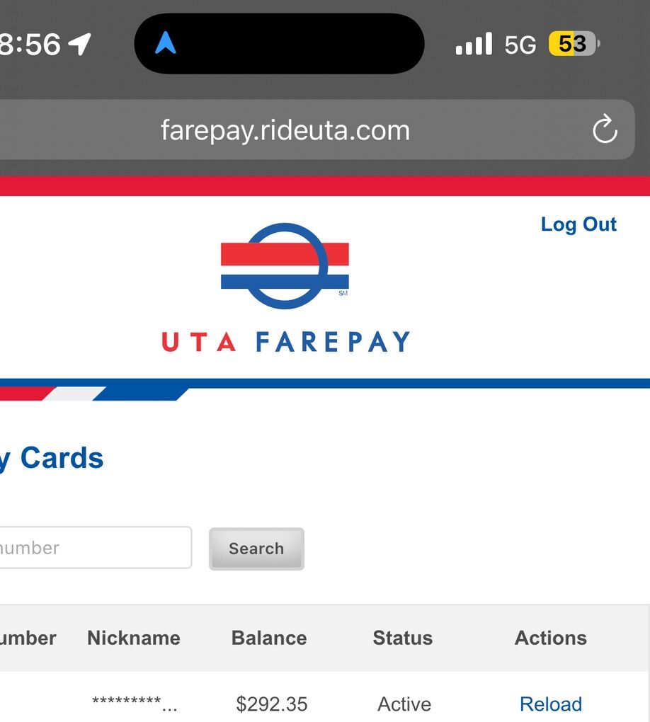 UTA Farepay Card $290 Of Fare for $140