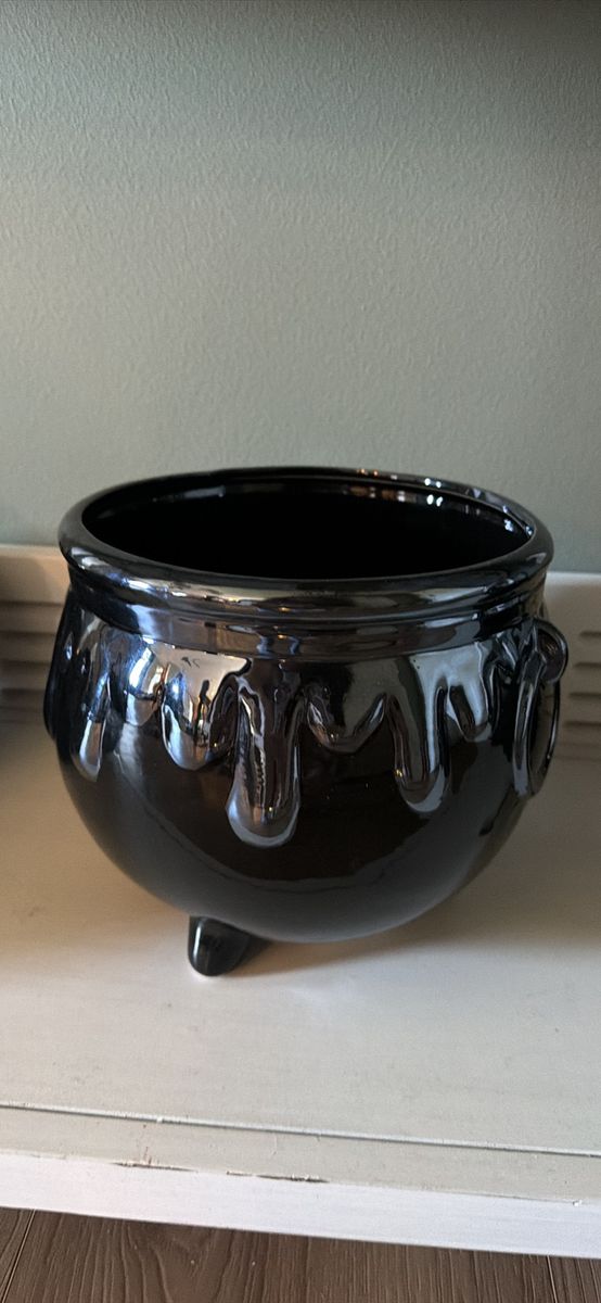 Halloween Black Ceramic Cauldron Pot Planter Drip Glaze Design
