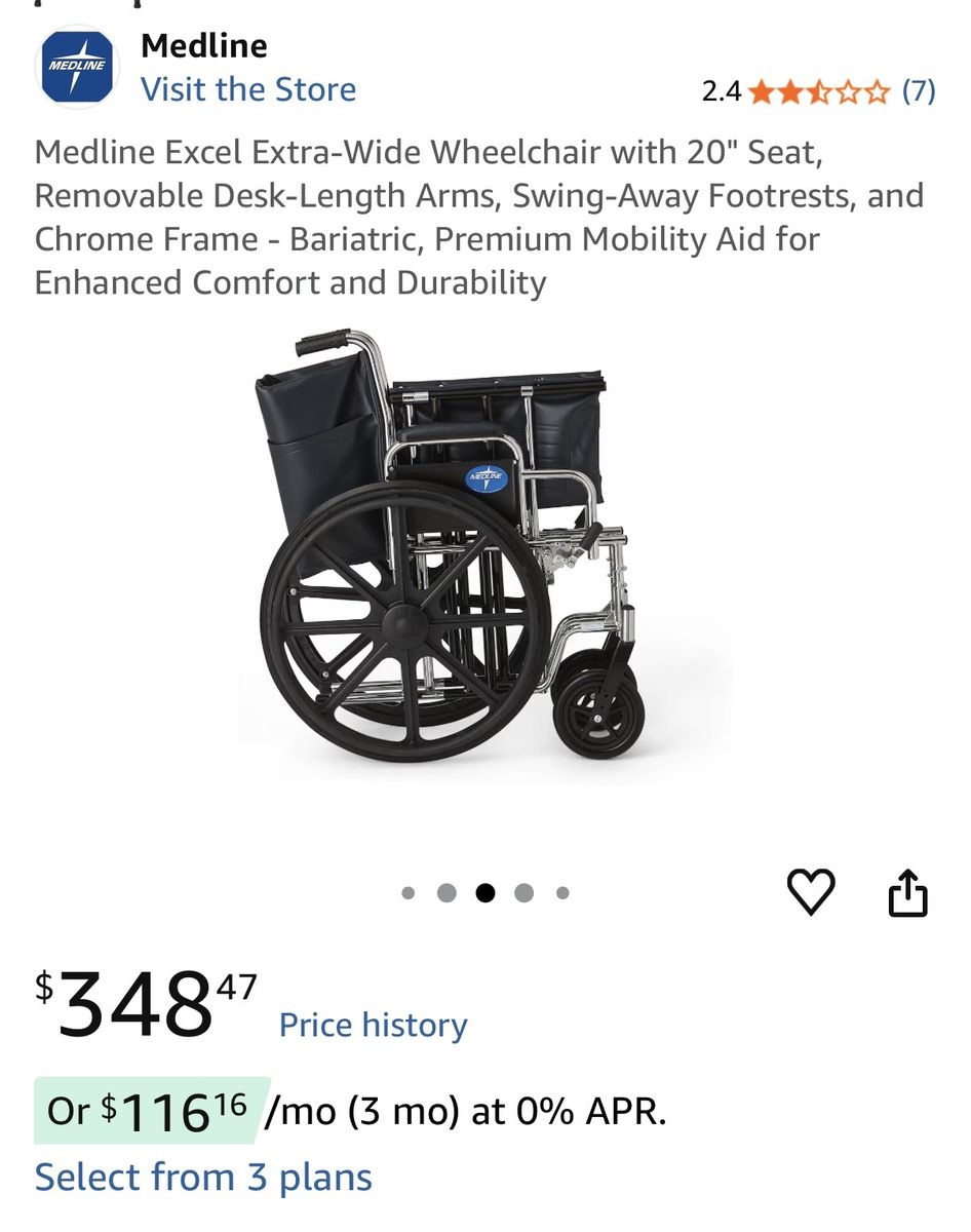 New in box Medline Excel Extra-Wide Wheelchair with 20" Seat