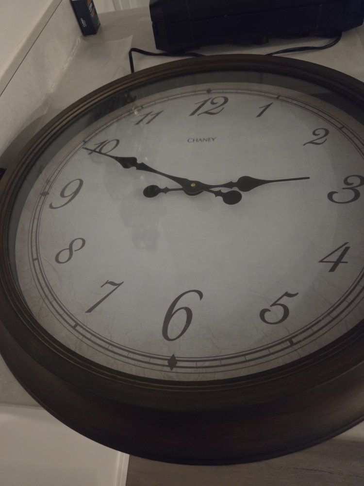 Chaney Large Round Wall Clock Brown Frame White Face