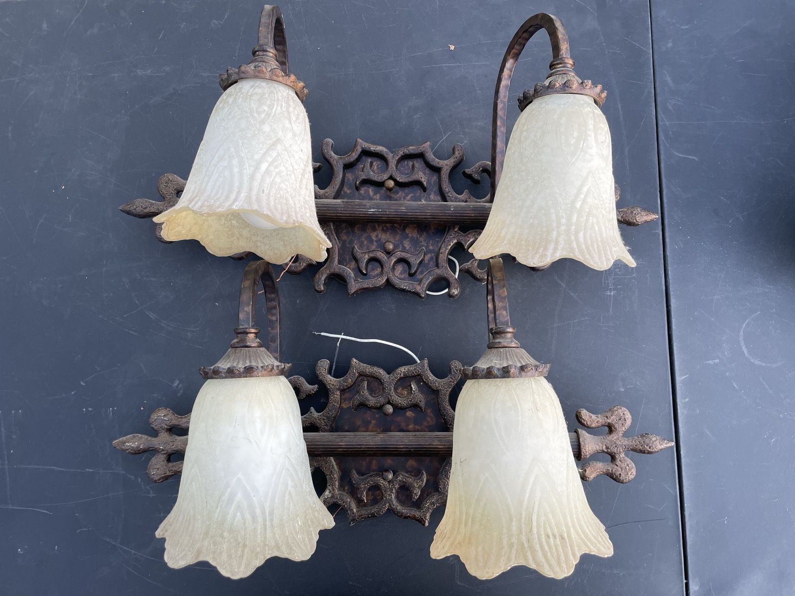 Pair of Rustic Bronze 2-Light Vanity Sconces