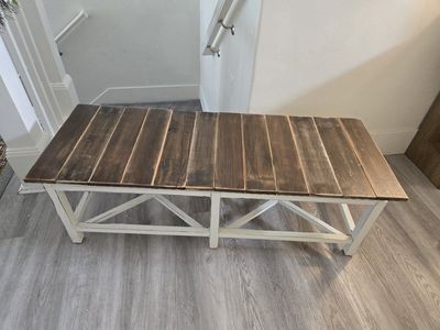 Rustic Farmhouse Entryway Bench - Wood Top, White X-Frame