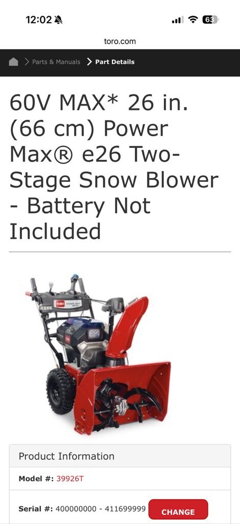 TORO E26 SNOWBLOWER