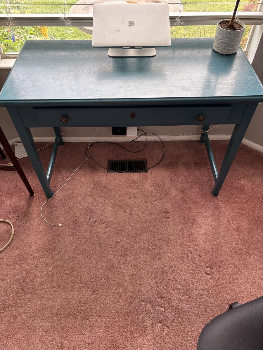 Vintage-Style Teal Desk with Drawer - Charming & Functional Wood Desk