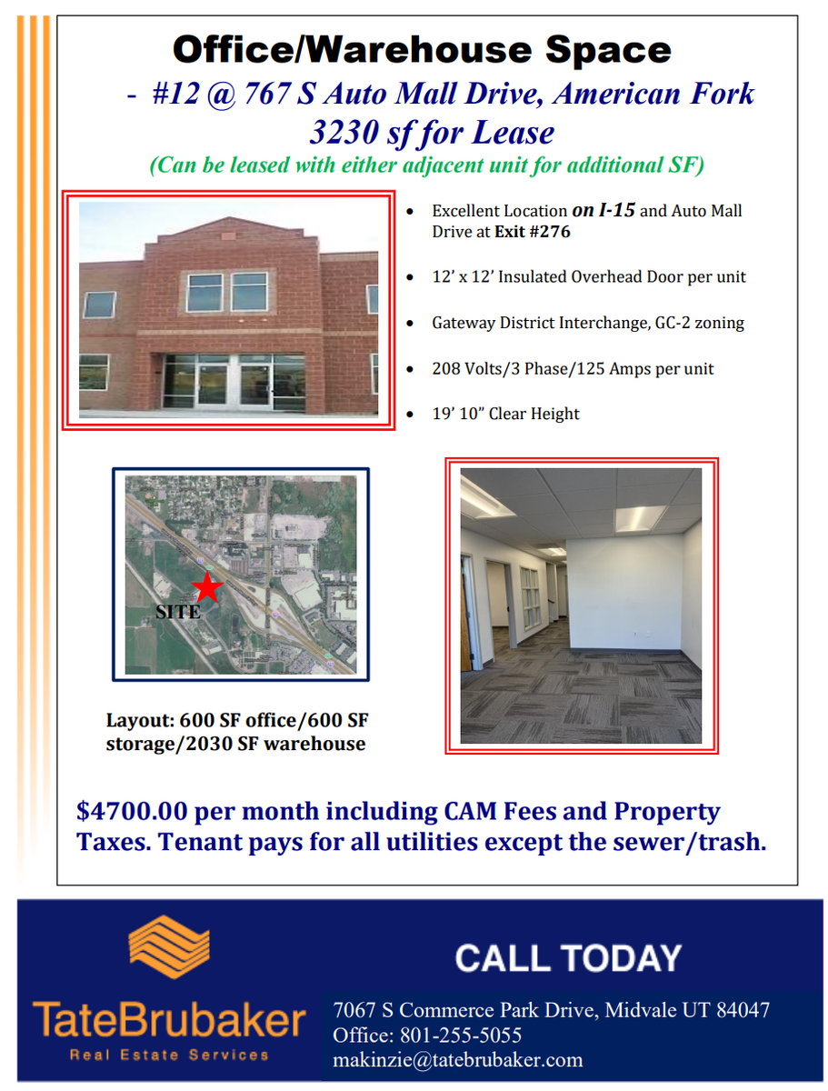 3230 SF Flex for Lease in American Fork