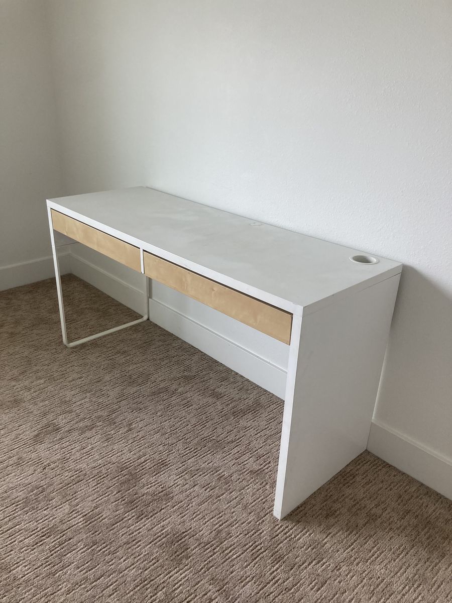 White Desk with Wood Drawers