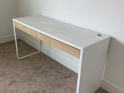 White Desk with Wood Drawers
