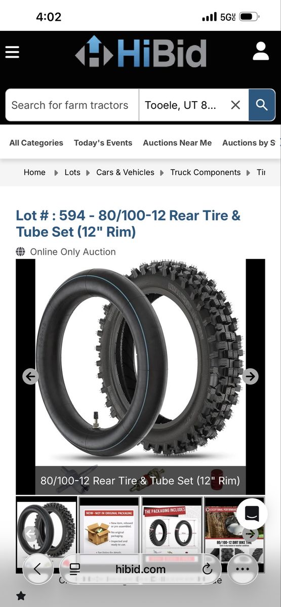 Mtilieosa 80/100-12 Rear Tire & Inner Tube Set (12" Rim) Dirt Bike Off-Road Motorcycle