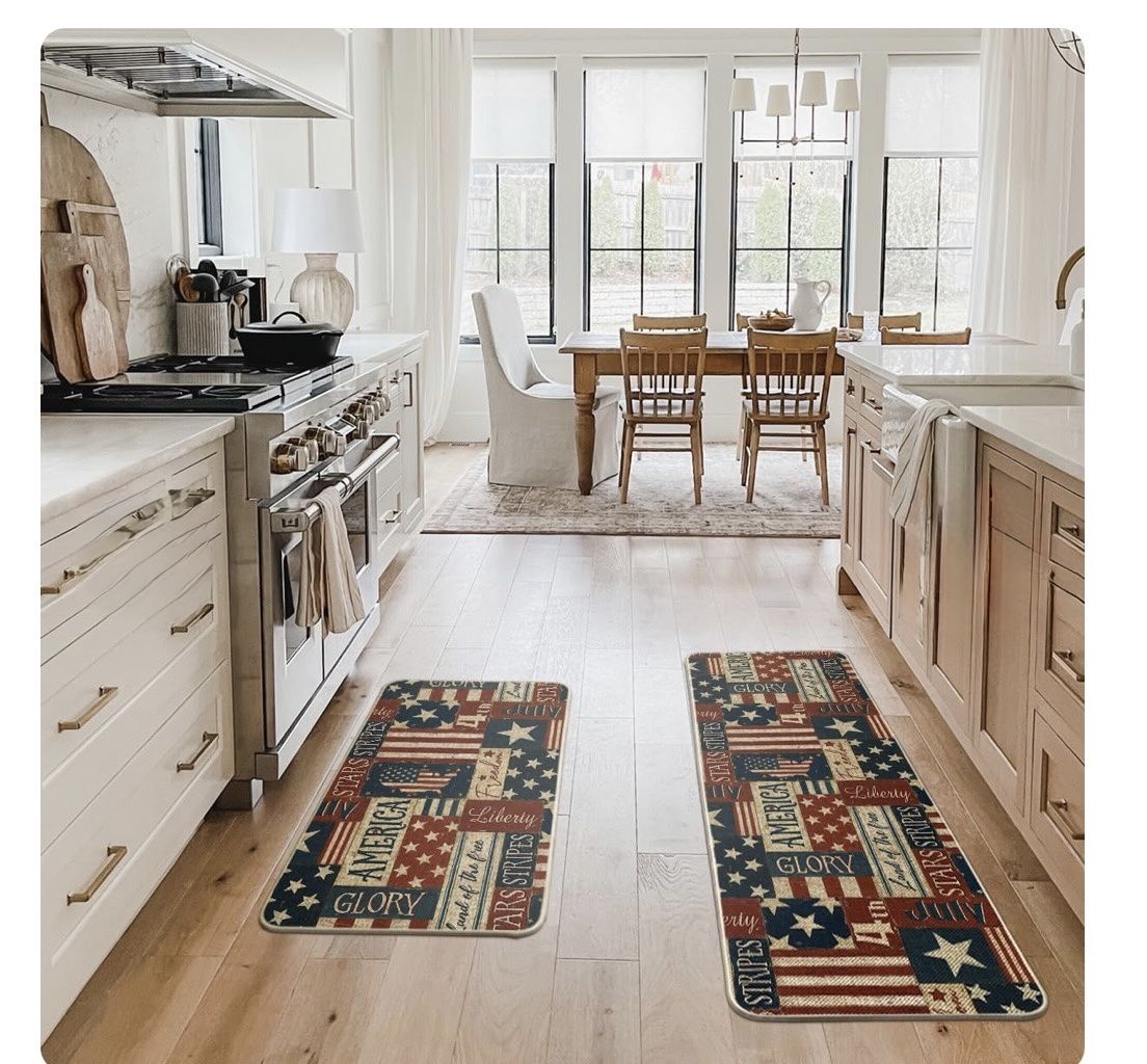Patriotic Americana Kitchen Rug Set - 2 Piece Non-Slip Mats
