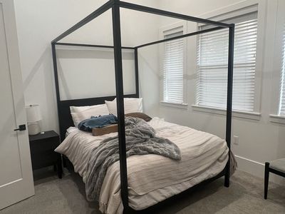 IKEA Queen Canopy Bed Frame & Mattress Dealz Queen Mattress, Black Metal Frame, Upgraded Slats