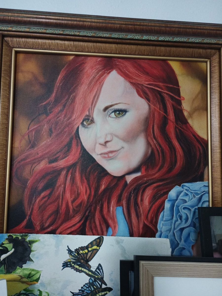 Framed Woman with Red Hair Portrait Painting Wall Art