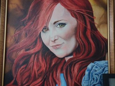 Framed Woman with Red Hair Portrait Painting Wall Art