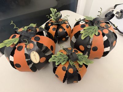 Collections Metal Pumpkin Decor - Set of 4, Orange & Black Polka Dot, Halloween/Fall