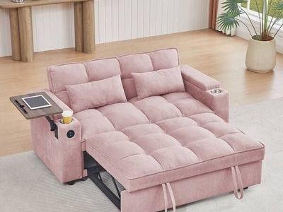 Chenille Loveseat Sleeper Sofa Bed with Storage Armrest ,USB Port ,Side Table