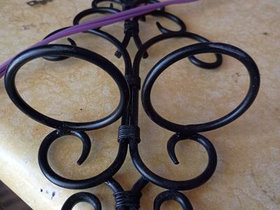 Vintage Black Wrought Iron Wall-Mount Double Plant Holder or Sconce