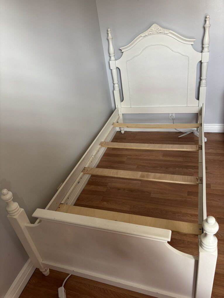White Wood Twin Bed Frame