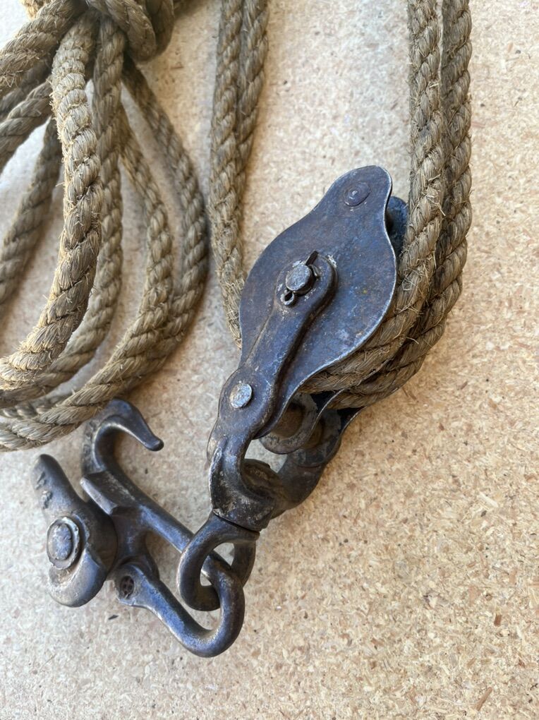 Vintage Barn Pulley Block and Tackle with a Fence Stretcher - Great Display Item