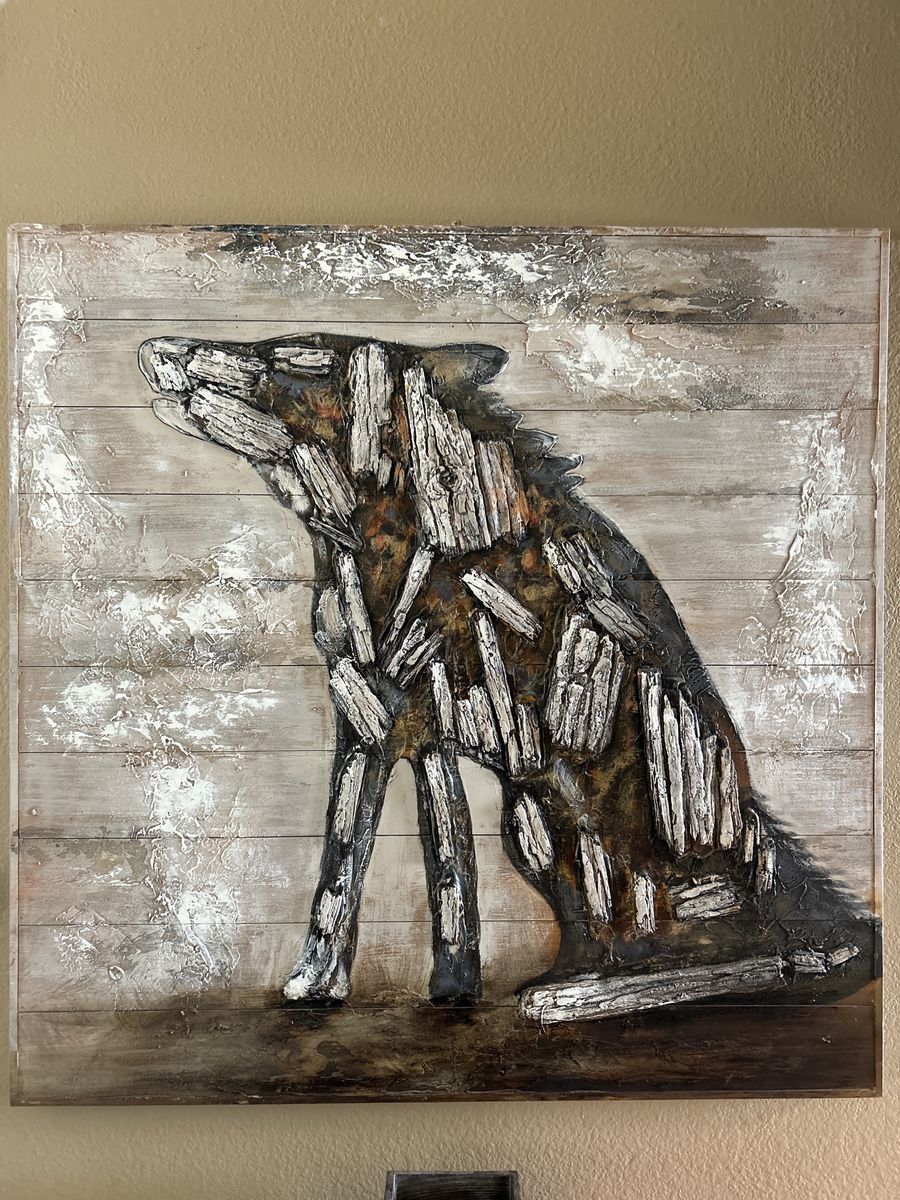 Textured Wood Wolf Wall Art - Rustic Lodge Decor, 40x40 inches obo