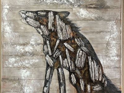 Textured Wood Wolf Wall Art - Rustic Lodge Decor, 40x40 inches obo