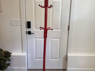 Red Metal Coat Tree - Entryway Hall Tree with Multiple Hooks