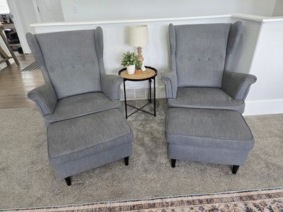 2 IKEA Armchairs & Ottomans