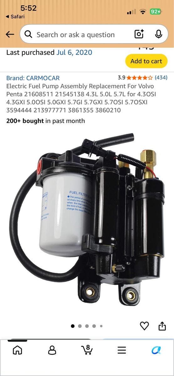 Electric Fuel Pump Assembly Replacement For Volvo Penta 21608511 21545138 4.3L 5.0L 5.7L for 4.3OSI 4.3GXI 5.0OSI 5.0GXI 5.7GI 5