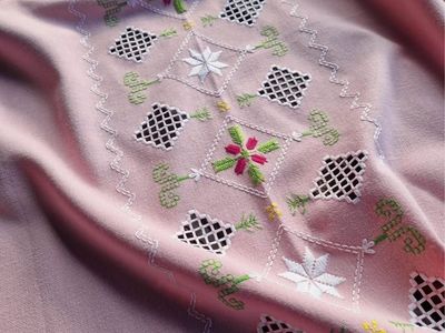 Norwegian Vintage Embroidered Pink Table Cloth
