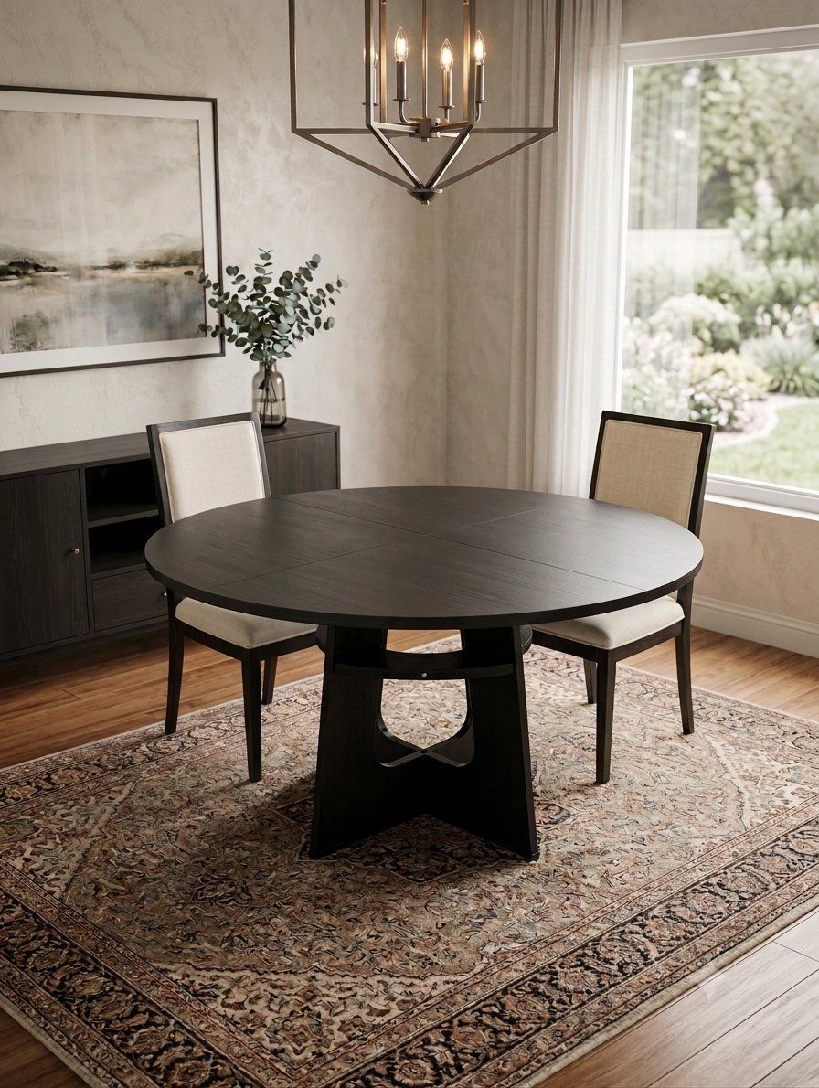 Round Black Dining Table - Modern Pedestal Design