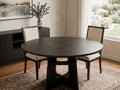 Round Black Dining Table - Modern Pedestal Design