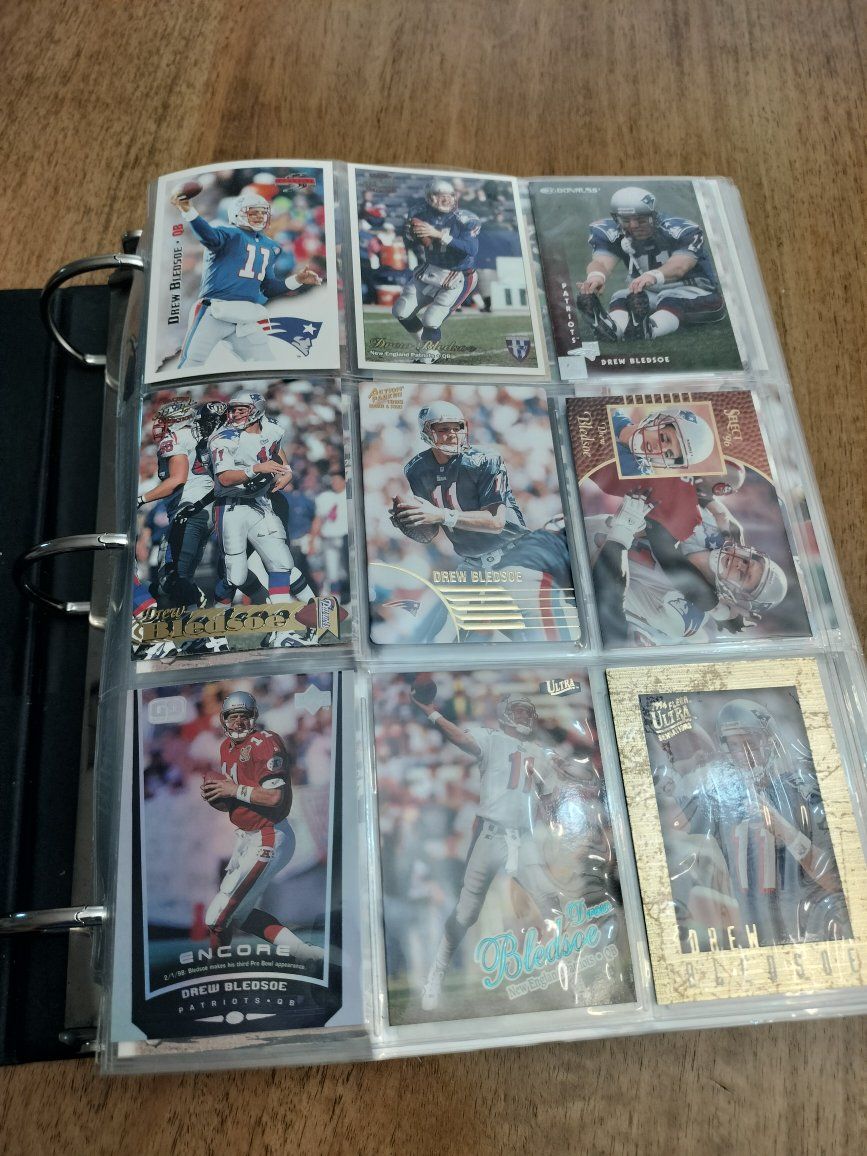 Vintage NFL Football Trading Card Binder - Drew Bledsoe & Curtis Martin Patriots Collection
