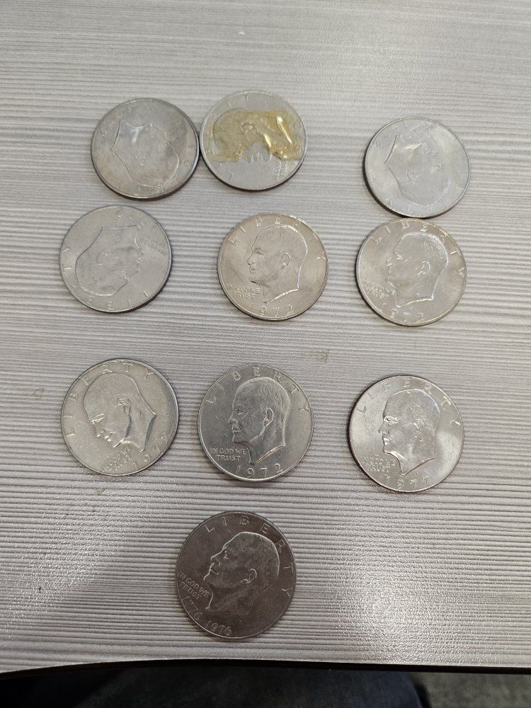 Lot of 10 Eisenhower Uncirculated Silver Dollar Coins 1972 & 1974 - Collectible US Currency